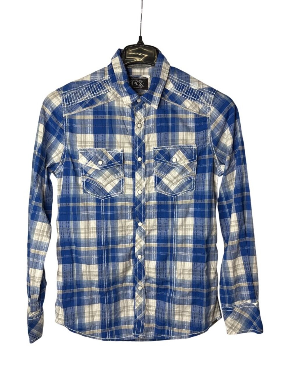 Buckle Black Mens Standard Fit Pearl Snap Shirt Size S Blue Grey White